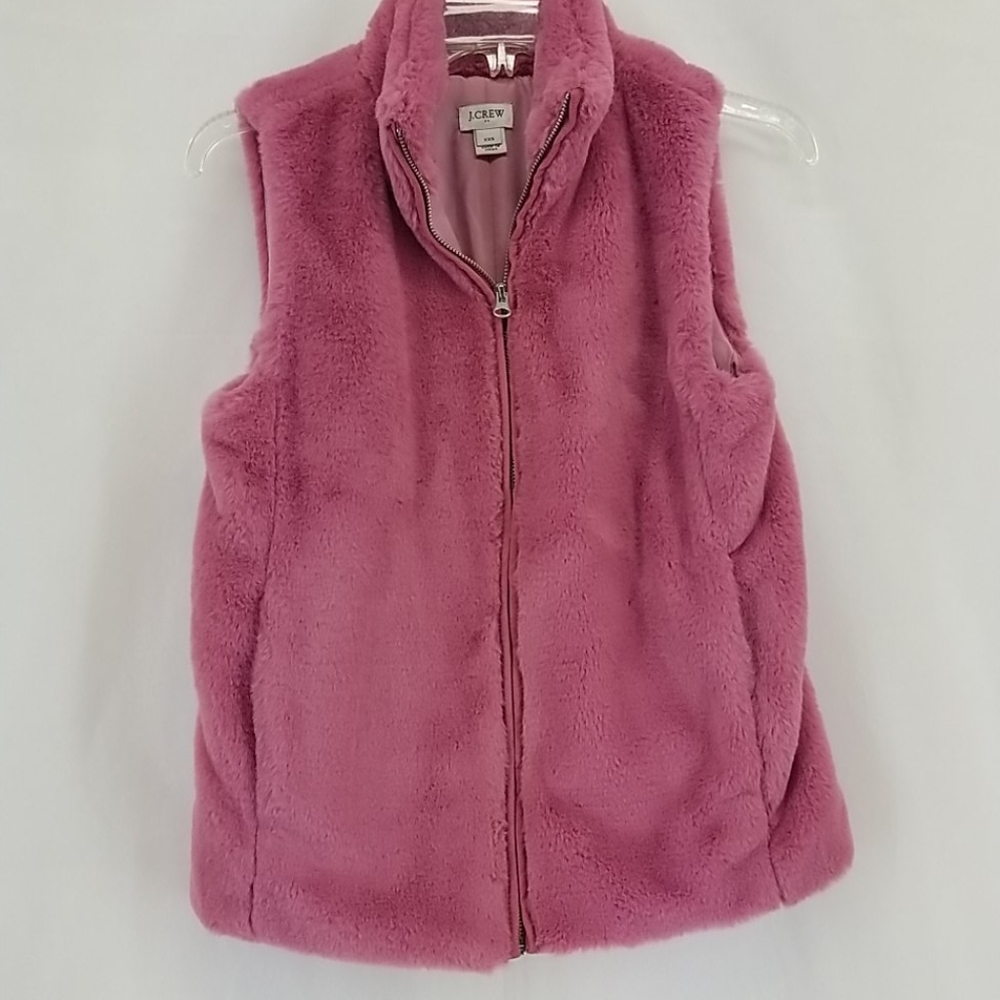 J. CREW BARBIE PINK FAUX FUR FUZZY VEST IN PINK